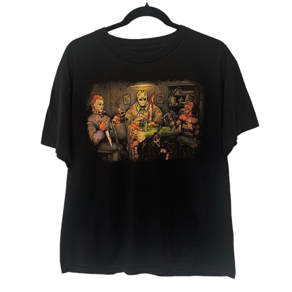 Halloween Retro Slashers Playing Poker Tee Shirt Men’s Large